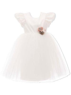 Tulleen floral-appliqué tulle dress - WHITE