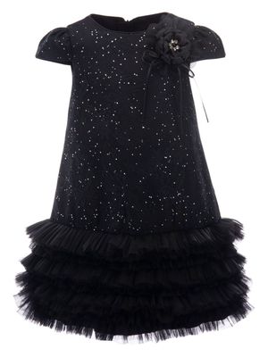 Tulleen lace-detail ruffled dress - Black