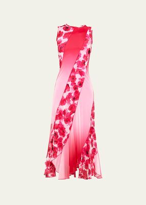 Tulsi Poppy-Print Patchwork Midi Flare Dress
