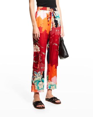 Tura Kelly Floral-Print Silk Pants