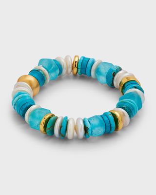 Turquoise and Pearl Mix Stretch Bracelet