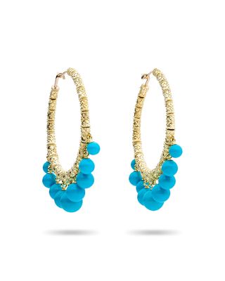 Turquoise Beaded Bell Hoop Earrings