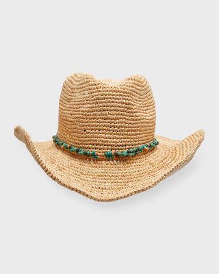 Turquoise Beaded Straw Western Hat