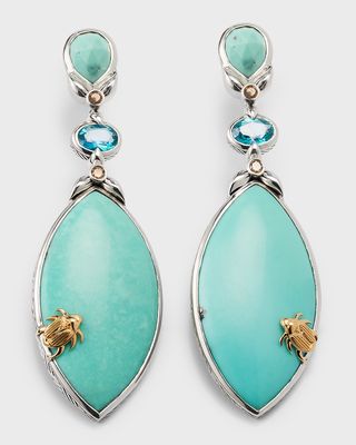 Turquoise, Blue Topaz, and Champagne Diamond Earrings