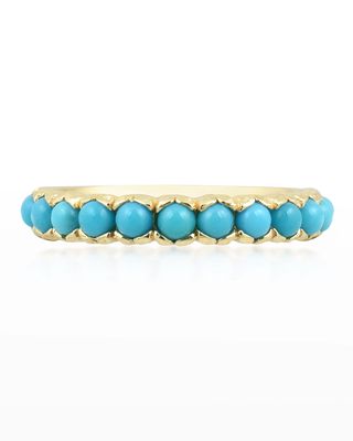 Turquoise Cabochon 14K Yellow Gold Band Ring, Size 7