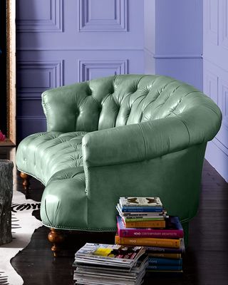 Turquoise Leather Tufted Sofa 71"