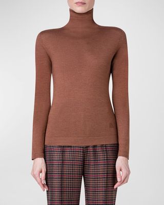 Turtleneck Cashmere-Silk Fine-Gauge Sweater