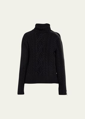 Turtleneck Zipper Cable-Knit Sweater