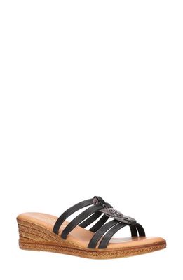 TUSCANY by Easy Street Micola Wedge Slide Sandal in Black Snake Faux Leather