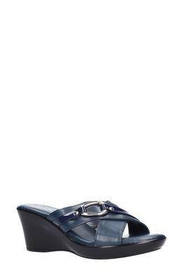 TUSCANY by Easy Street® Deusilla Wedge Slide Sandal in Navy Patent Faux Leather