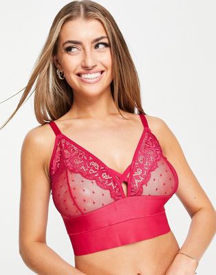 Tutti Rouge Fuller Bust Victoria mesh and lace bralette with extra thick longline detail in cerise-Pink