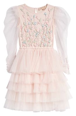 Tutu Du Monde Kids' Iconic Embellished Long Sleeve Tiered Party Dress in Porcelain Pink Mix