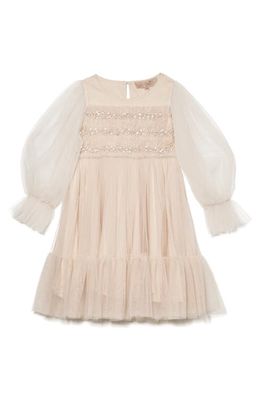 Tutu Du Monde Kids' Neva Imitation Pearl Long Sleeve Tulle Party Dress in Linen