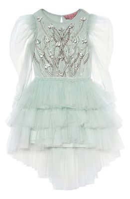 Tutu Du Monde Kids' Nix Long Sleeve Tiered Tulle High-Low Party Dress in Icicle