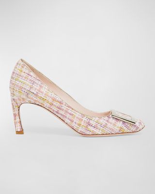 Tweed Buckle Square-Toe Pumps