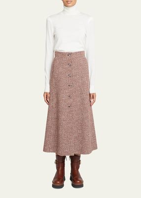 Tweed Button-Front Midi Skirt