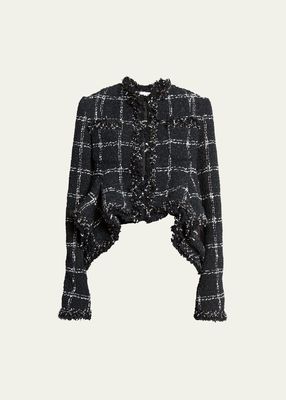 Tweed Frayed Ruffle Hem Jacket