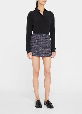 Tweed Mini Skirt with V Detail