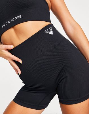 Twill Active high waist seamless ribbed shorts in black - BLACK