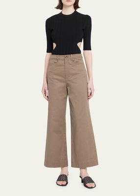 Twill Flared Cropped Pants