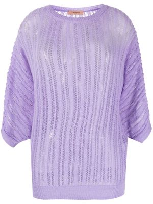 TWINSET batwing-sleeve open-knit top - Purple