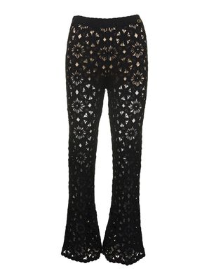 TwinSet Black Flared Pants With Crochet Work In Cotton Woman