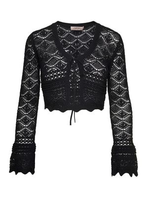 TwinSet Black Sweater With Open Knit Work In Viscose Blend Woman