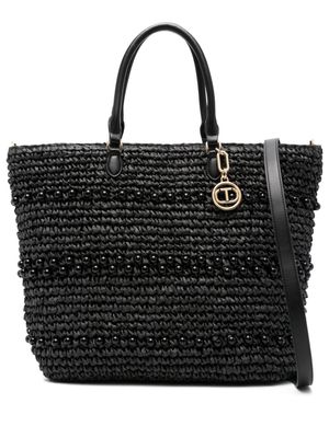 TWINSET crochet raffia tote bag - Black