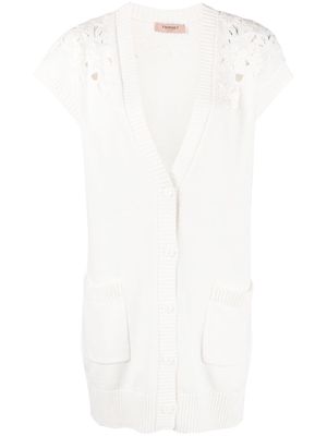 TWINSET crochet-trim cap-sleeve cardigan - White