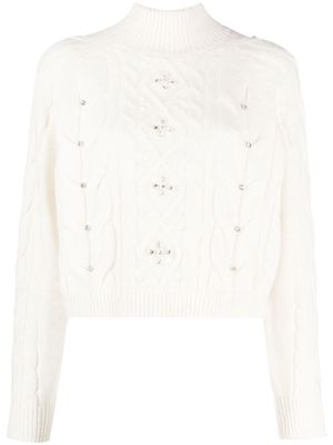 TWINSET crystal-embellished cable-knit jumper - White