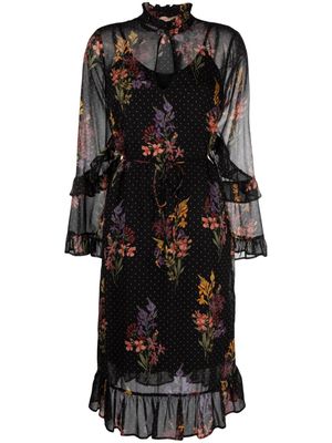 TWINSET double-layer floral-print midi dress - Black
