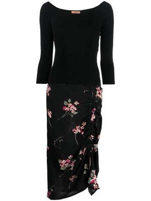 TWINSET draped floral-print midi dress - Black