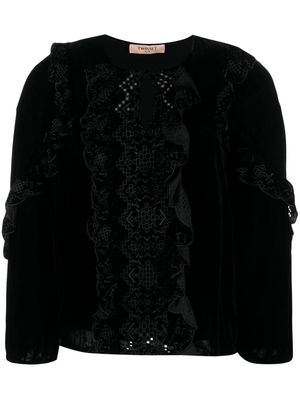 TWINSET embroidered crushed velvet blouse - Black