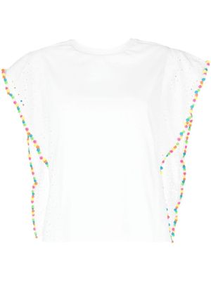 TWINSET embroidered-edge pompom-detail T-Shirt - White