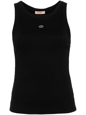TWINSET embroidered-logo fine-ribbed top - Black