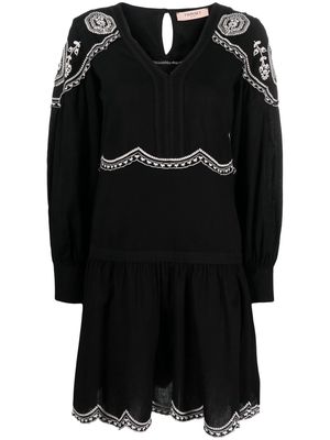 TWINSET embroidered long-sleeve short dress - Black