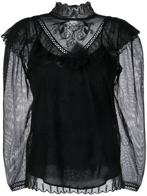 TWINSET embroidered mesh blouse - Black
