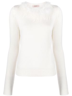 TWINSET faux fur-trim knitted top - White