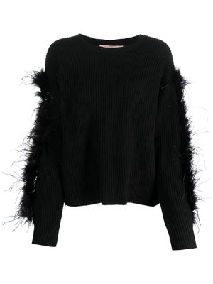 TWINSET feather-detailed crew-neck jumper - Black