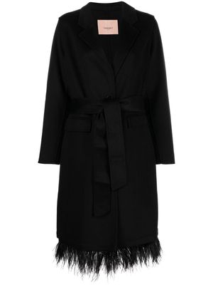 TWINSET feather-hem wool-blend coat - Black