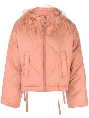 TWINSET feather-trim collar puffer jacket - Pink