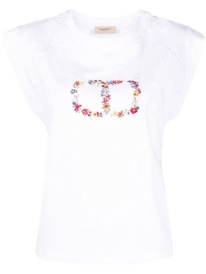 TWINSET floral-embroidered cap-sleeved T-shirt - White