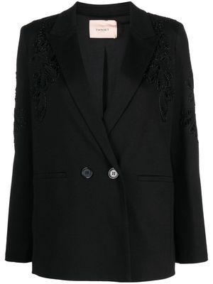 TWINSET floral-embroidered double-breasted blazer - Black