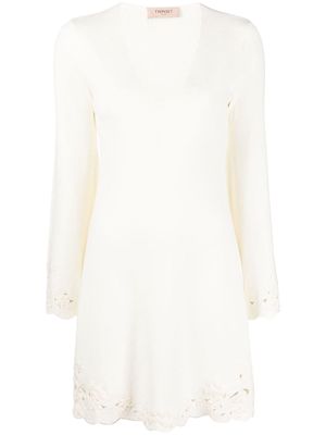 TWINSET floral-embroidered knitted minidress - Neutrals