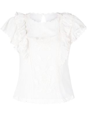 TWINSET floral-embroidered short-sleeved blouse - White