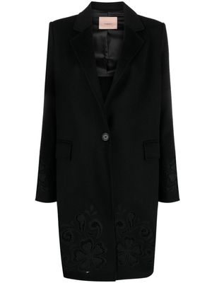 TWINSET floral-embroidered single-breasted coat - Black