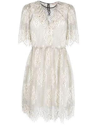 TWINSET floral-lace layered flared dress - Neutrals