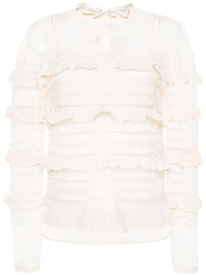 TWINSET floral-lace ruffled blouse - Neutrals