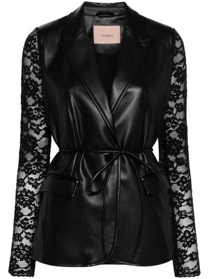 TWINSET floral-lace-sleeves blazer - Black