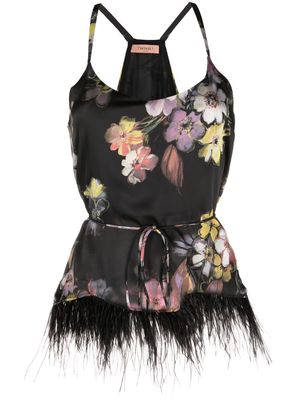 TWINSET floral-print feather-trim cami top - Black